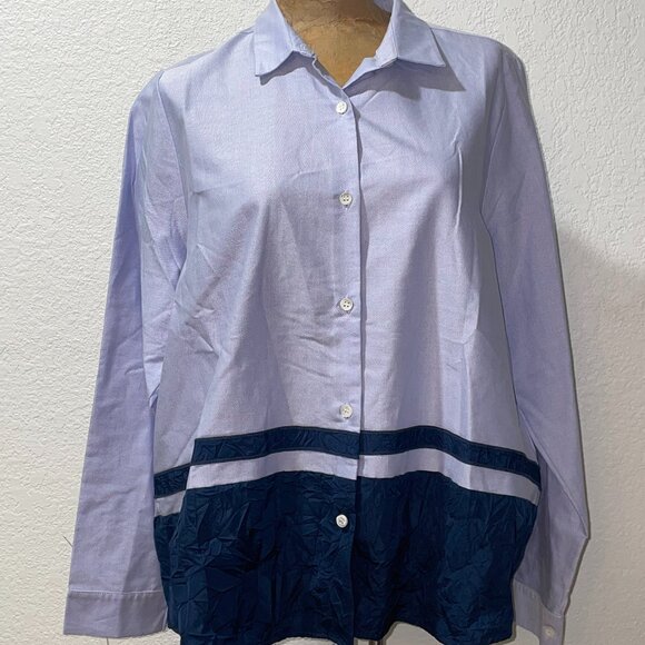 NWT Blue L/S Blouse WHYCI 48 / XL Made in Italy - Picture 1 of 4